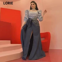 lorie puff sleeves evening dress saudi arabia party dresses scoop neck side slit formal dress robe de soiree evening gowns