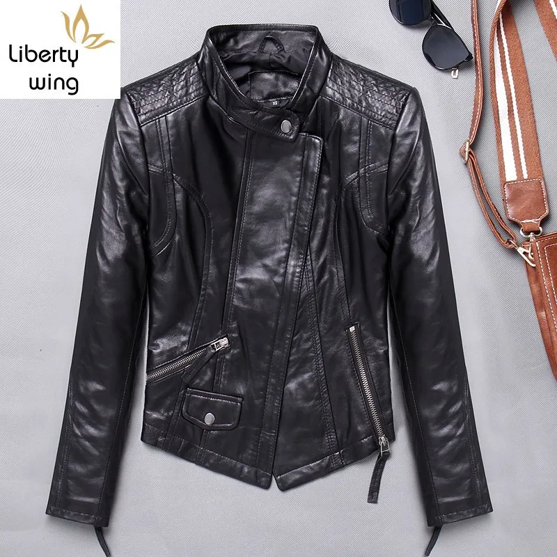 Luxury Genuine Leather Female Spring Autumn Slim Fit Short Motorcycle Jacket Streetwear Punk Zipper Sheepskin Coat Women