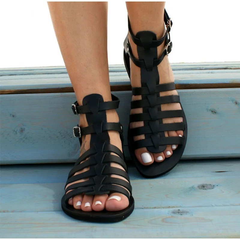 Женские сандалии гладиаторы Летние на плоской подошве пляжная обувь женские