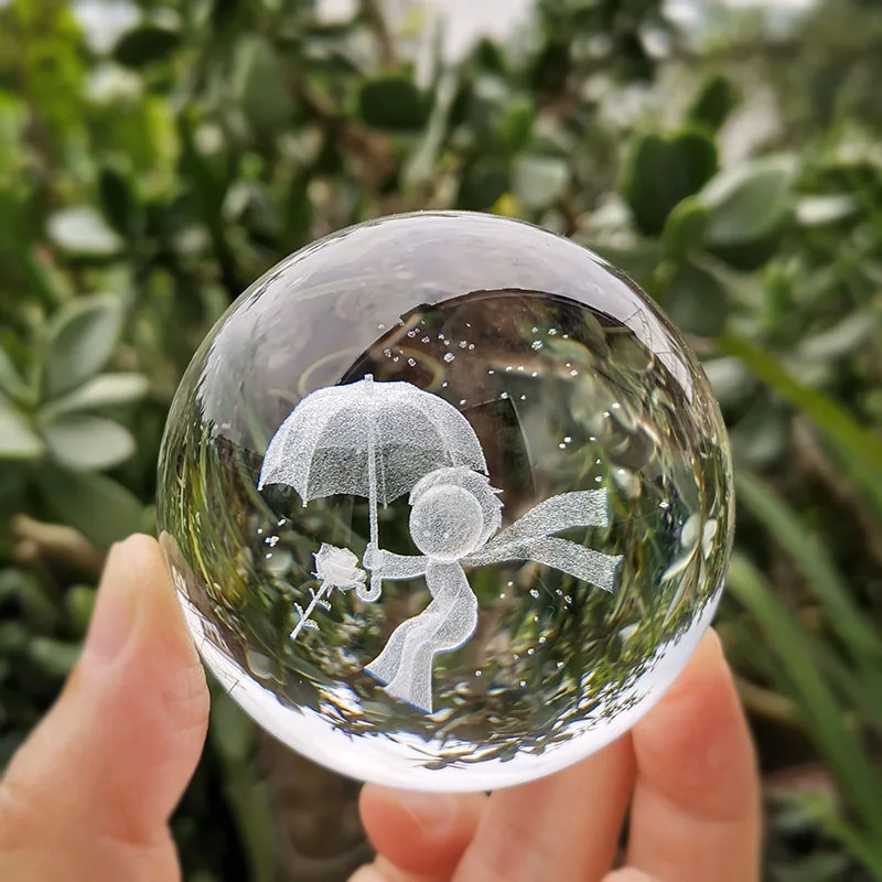 

Crystal Engraved Ball Glass Laser 3d Sphere with Stand Angel Figurine Paperweight Home Desk Decor Balls Ornaments Crafts Gifts