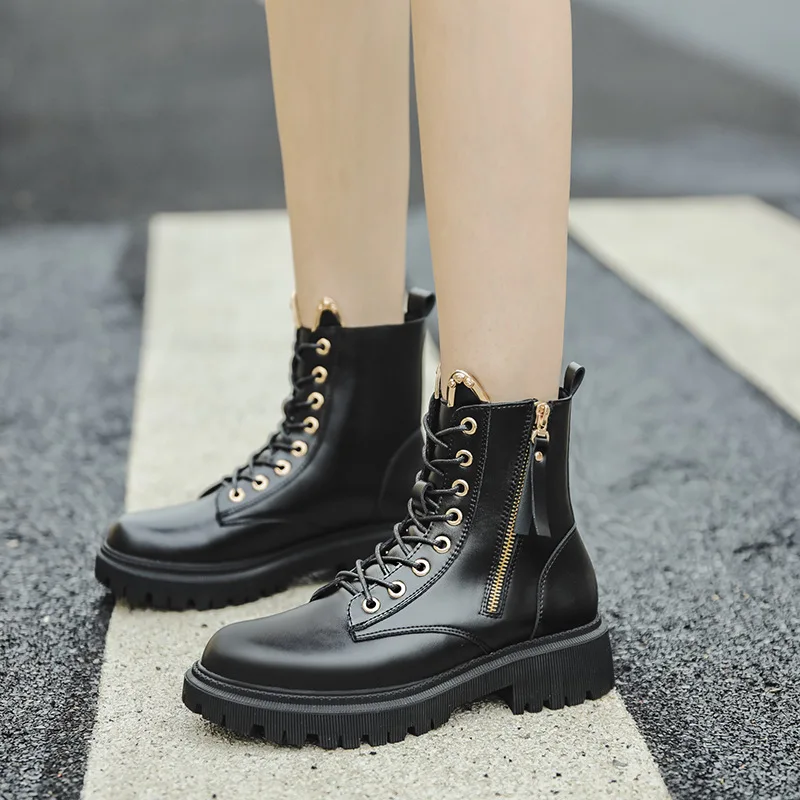 

Martin Boots Women PU Leather Boots Platform Booties 2022 Autumn Boots Black Ankle Boots Cute Cat Ears Fur Shoes Botines Mujer