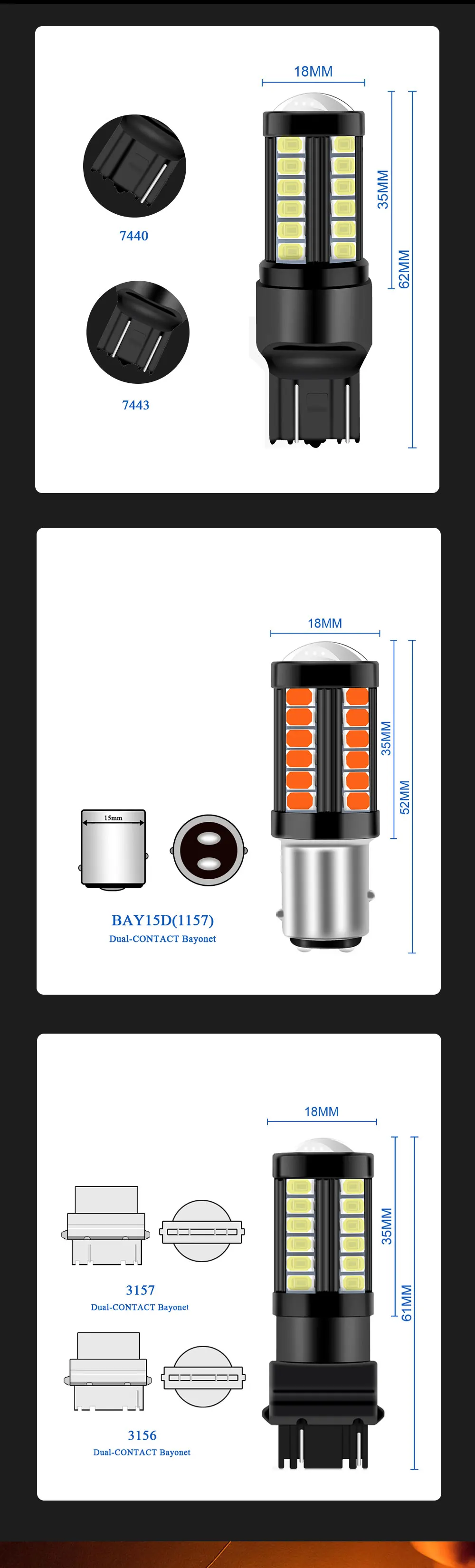 Комплект из 2 предметов T20 W21/5 Вт 7443 7440 W21W 1157 bay15d 3156 3157 5630 33SMD светодиодный Canbus Error Free 12 V-24 V Автомобильный тормоз светильник фонари заднего хода лампы