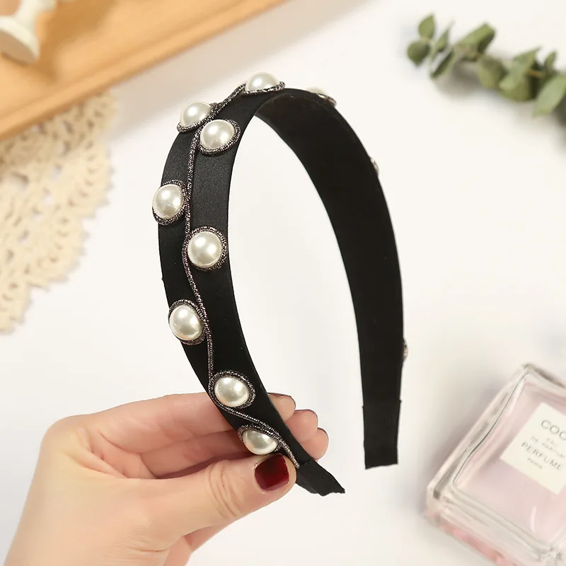 

2020 Crystal Pearl Flower Hairband Sparkly Rhinestone Baroque Headband Faux Pearl Hair Hoop Bands For Women Hair Accessories