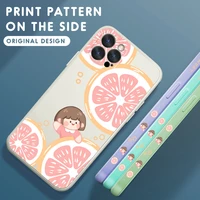 phone case for huawei p20 p30 p40 p10 pro plus lite cartoon grapefruit girl edge pattern design liquid silicone shockproof cover