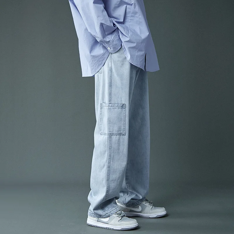 Straight Harem Jeans Summer Autumn White Black Korean Man Loose Denim Trousers Wide-leg Jeans Streetwear Male Casual Pants