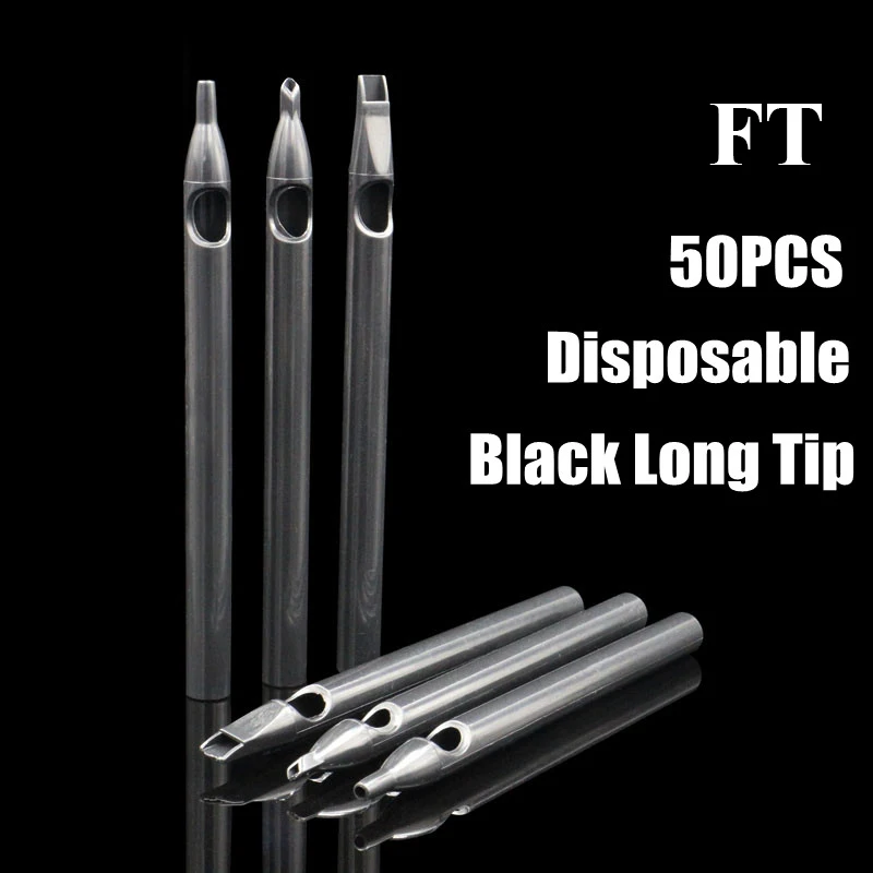 50PCS Black Disposable Plastic Long Tattoo Tips 5F 7F 9F 11F 13F 15F Tattoo Tips  Nozzle Tube for Tattoo Supplies Free Shipping