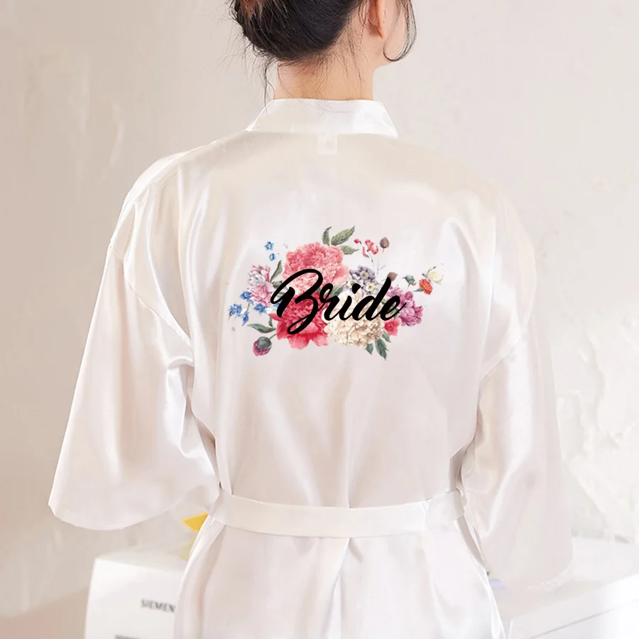 Bridesmaid Robes Wedding Robe Bride to be Team Gifts Flower Print Bridal Proposal Engagement Gift Dressing Gown | Женская одежда