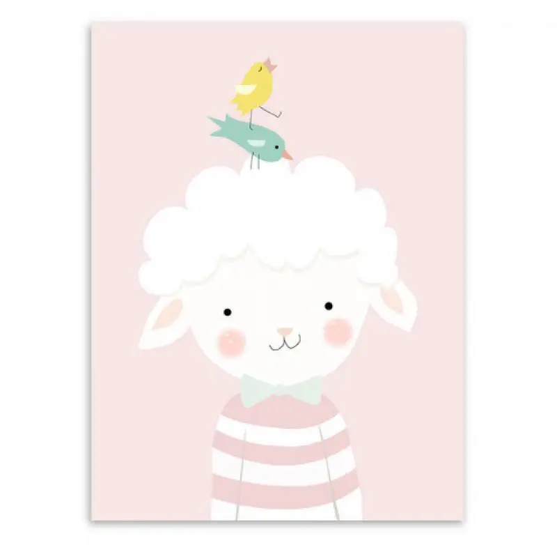 

Kindergarten Decoration Painting Pink Wall Art Canvas Pictures For Living Room Anime Poster Sheep Rabbit Cow Duck Dog