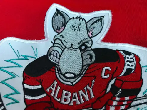 

Rare Vintage Vintage 90s Albany River Rats white red MEN'S Hockey Jersey Embroidery Stitched Customize any number and name