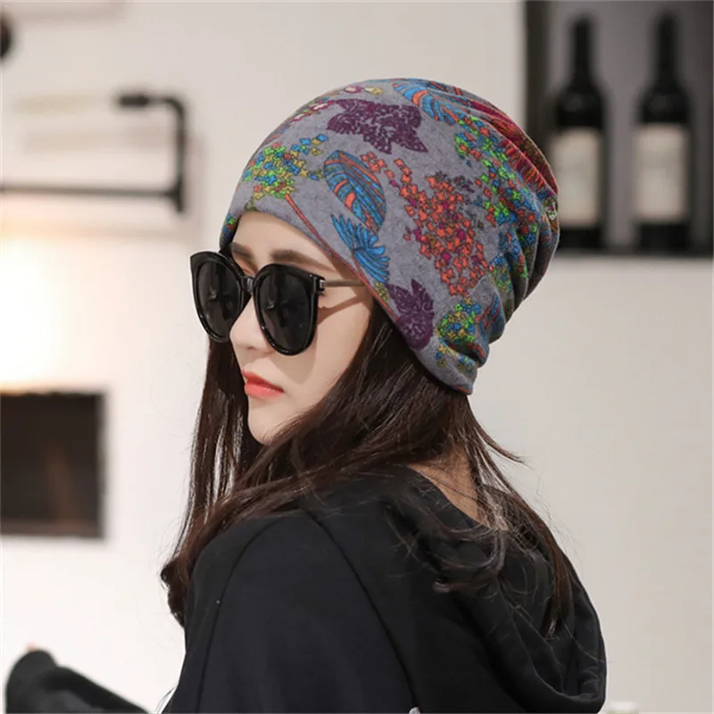Шапка-бини женская из полиэстера повседневная шапка с цветочным принтом для