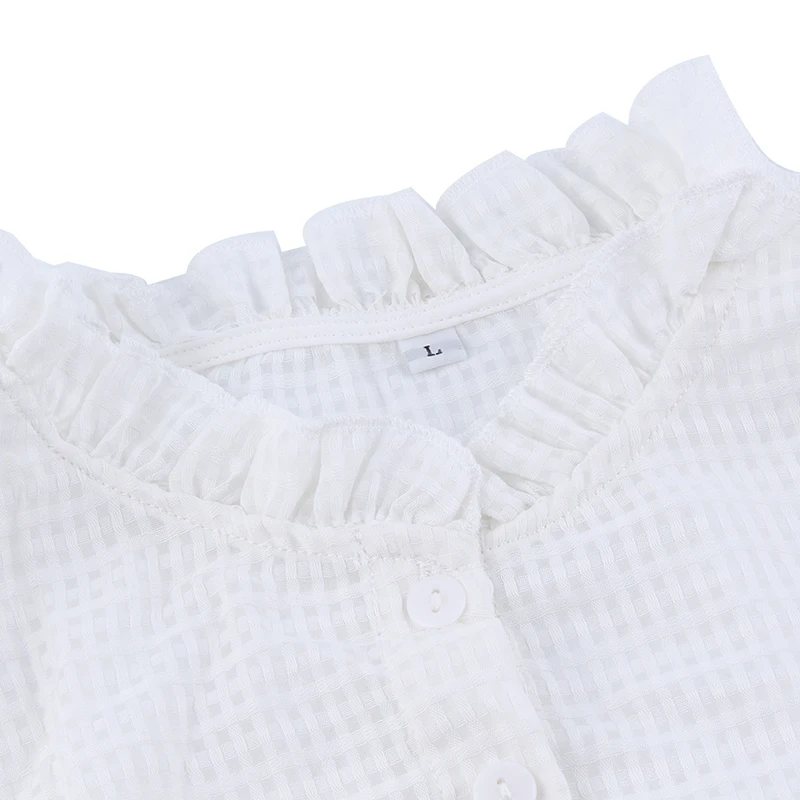 Нежная женская Стильная белая и черная плиссированная рубашка со стоячим