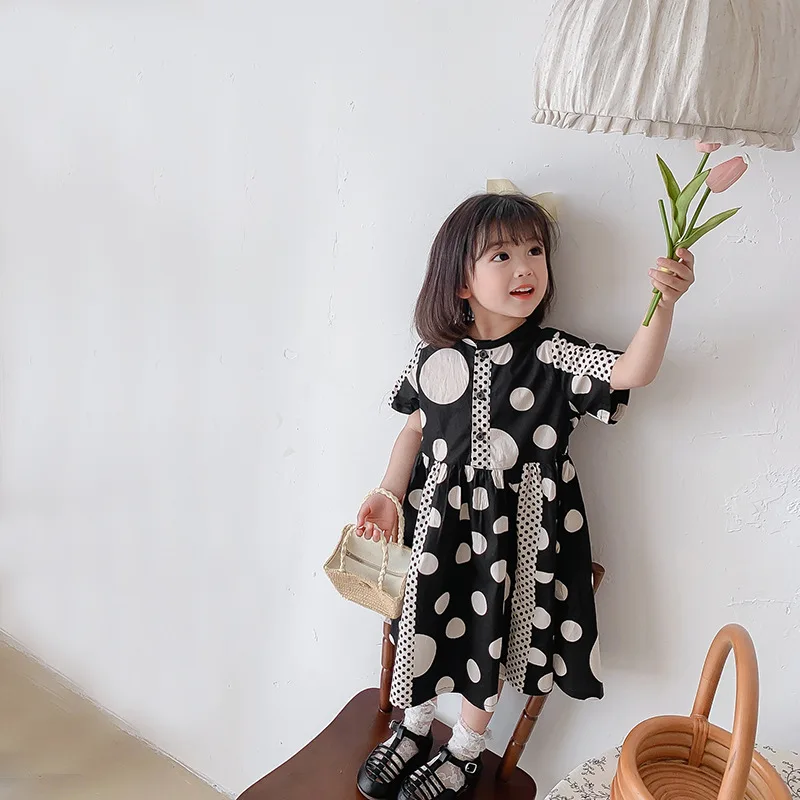 

Geometric Cotton Girls Dress 2021 New Kids Summer Clothes Patchwork Buttons Baby Fashion Dress Toddler Clothes,#6313