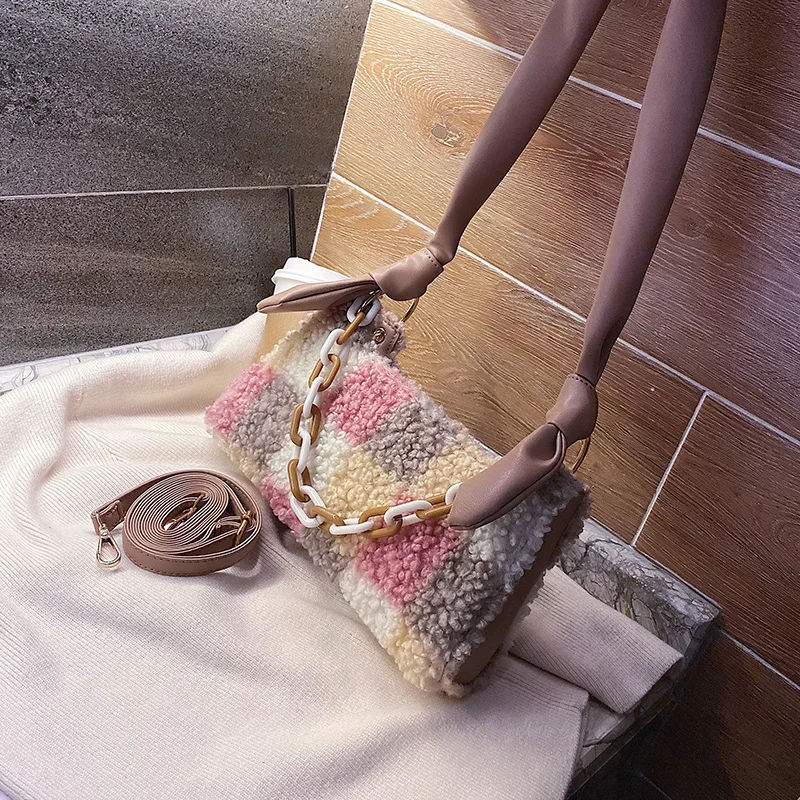 Новинка 2019 зимняя женская сумка через плечо маленькая плюшевая шерстяная