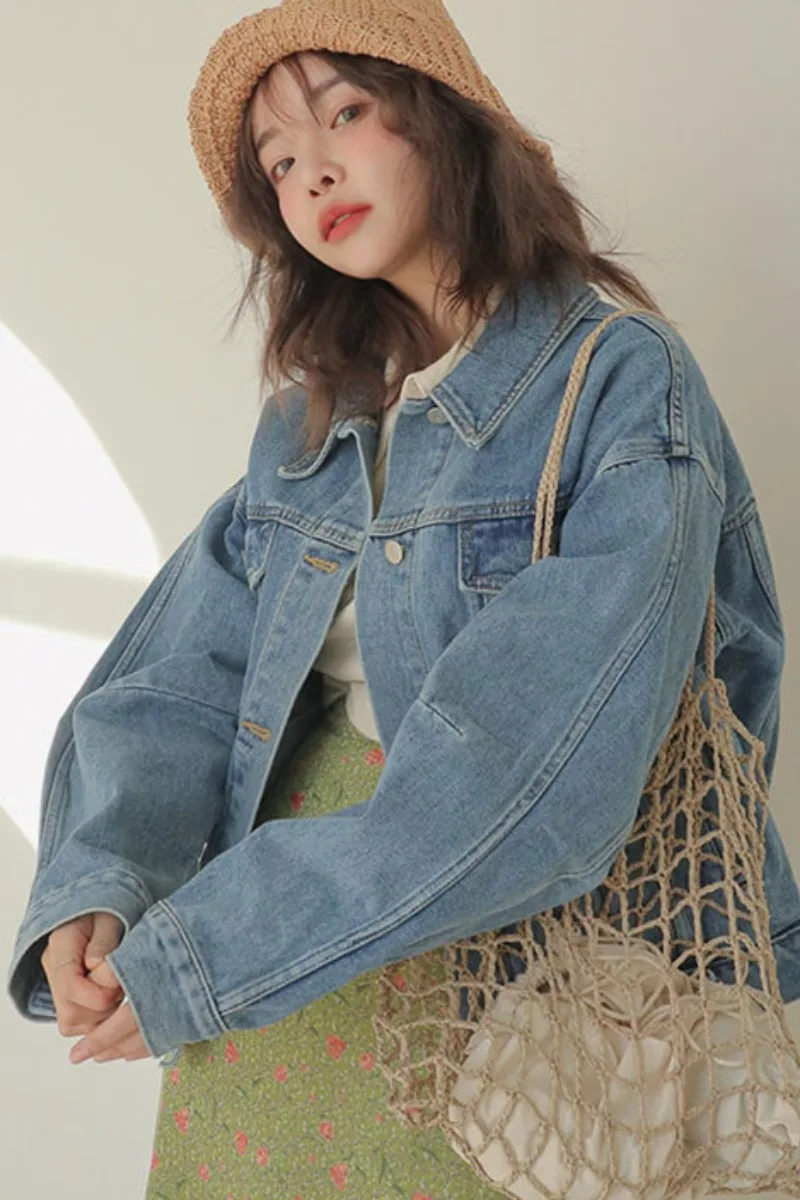 

2021 New Denim Jacket Women Spring Autumn Loose Fit Long Sleeve Single Breasked Jackets Blue Plus Size Short Jean Coat Female