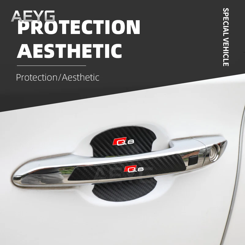

Car Door Handle Carbon Fiber Stickers Film For Audi Q8 Logo 2021 2020 Protector Decals Vinyl Auto Automotive Goods Accessories