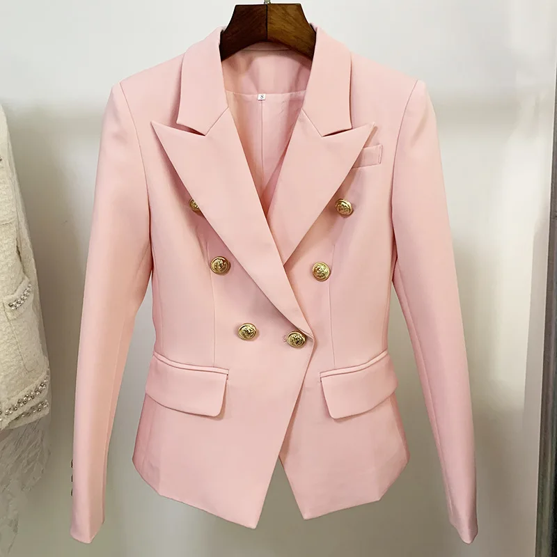 

Autumn Brand Designer Fashion All-match Blazers Women's Metal Lion Buttons Double Breasted Blazer Ladies Streetwear Pink Jacket