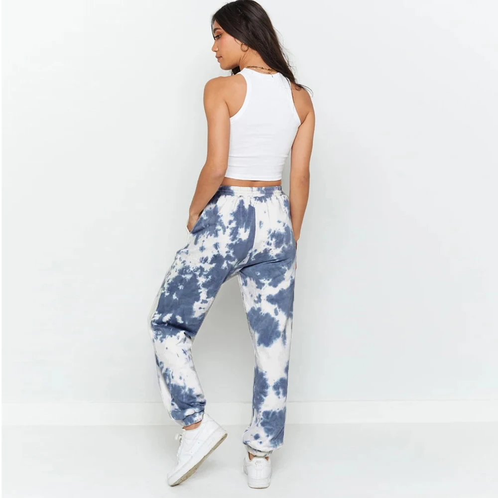 

New Autumn Winter 2 Pieces Women Tracksuits Blue Tie Dyeing Sports Suits Long Sleeve Hoodies with Pocket Joggers Sweatpants Set