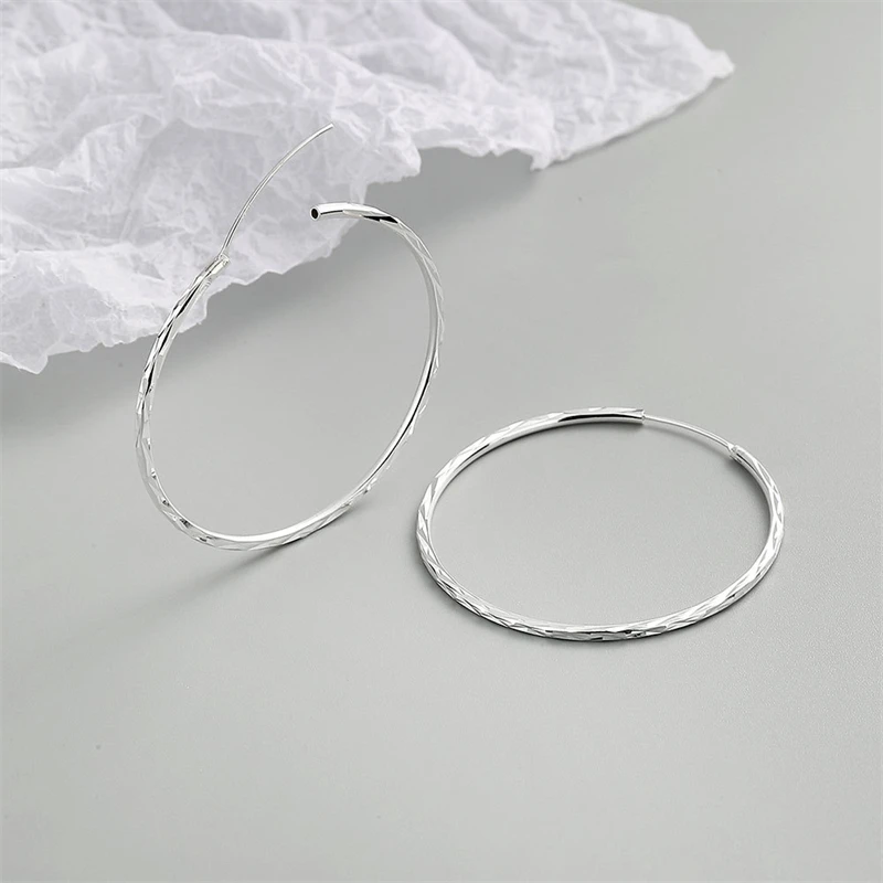 

KOFSAC New 925 Sterling Silver Jewelry Earrings For Women Exaggerated Sweet Temperament Big Circle Hoops Lady Party Accessories