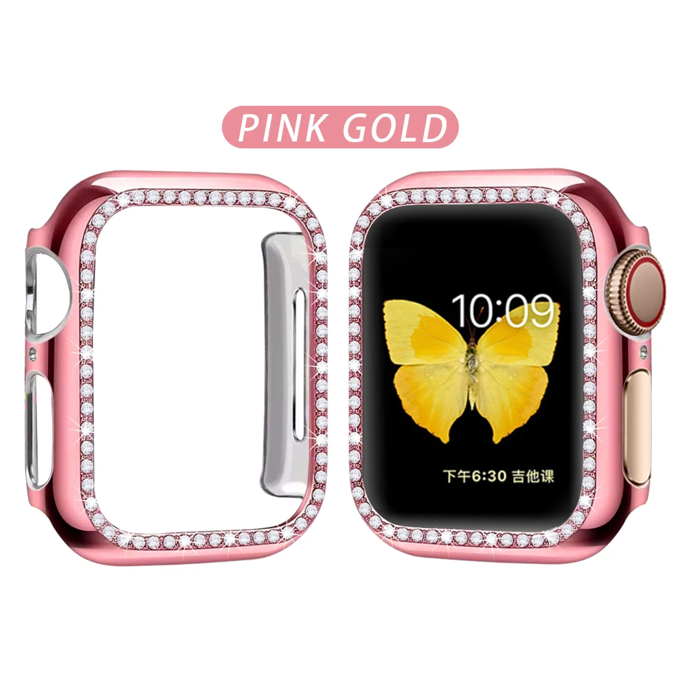 Pink gold Чехол со стразами для Apple watch band 5 4 3 2 1 чехол крышка 44 мм 40 мм 42 мм 38 мм iwatch band Crystal защитный бампер - Цвет: Pink gold