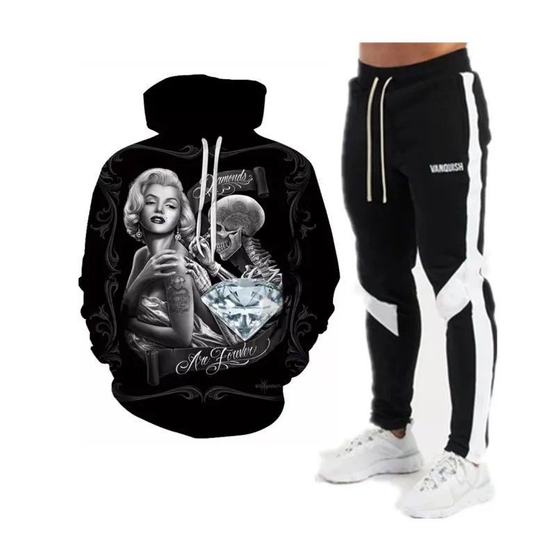 

Трендовый комплект с капюшоном для мужчин, Повседневная Уличная спортивная одежда с длинным рукавом, Модный комплект с эластичным поясом, О...