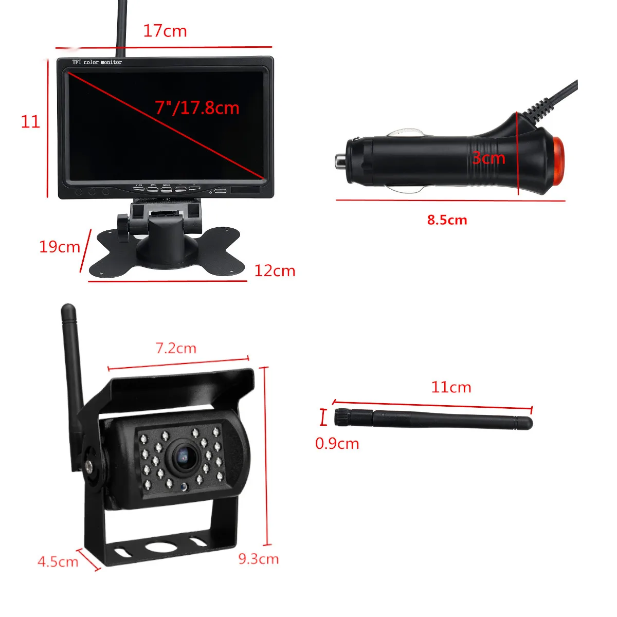 

12V 24V Wireless Bus Rear View Camera Truck Camera For Bus RV Trailer Caravan Excavator 7" Car Monitor Reverse Night Vision