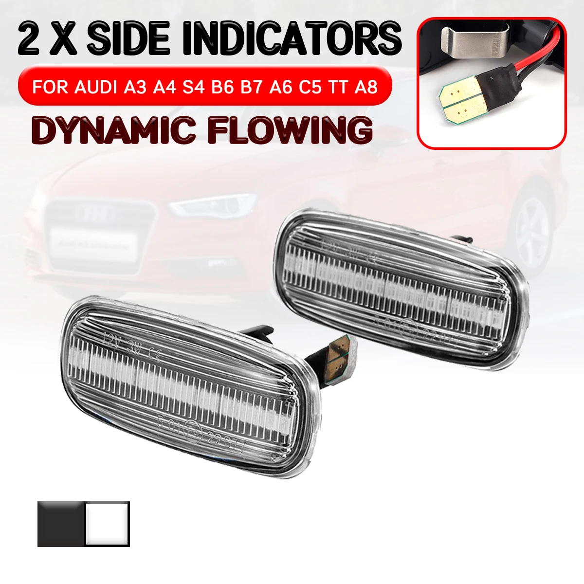 

Автомобильный светодиодный динамический Боковой габаритный фонарь светильник течет поворотов светильник лампа для Audi A3 S3 8L 2000-2003 A8 D2 1999-2002 ...