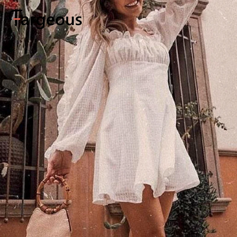 Женское платье с рукавами фонариками Fargeous Осеннее винтажное открытыми плечами