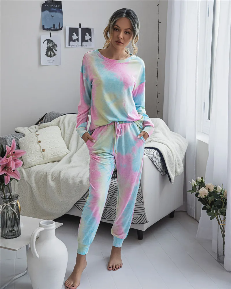 

Casual 2 Piece Set Suits Women Sporty Gym Tracksuits Matching Sets Long Sleeve Tie Dye Outfits conjuntos de mujer Home Clothes