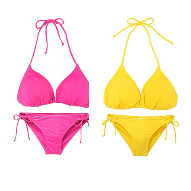 

Sexy Bikini Kit Swimwear Women Swimsuit Bikinis Set Female Biquini Swim Suit Fashion Solid Color Simple Hanging Neck Lace Up