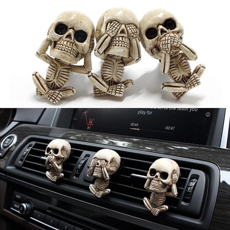 

Evil Skull Trio Statue a Set of 3 With Air Freshener Car Air Outlet Ornament M8617