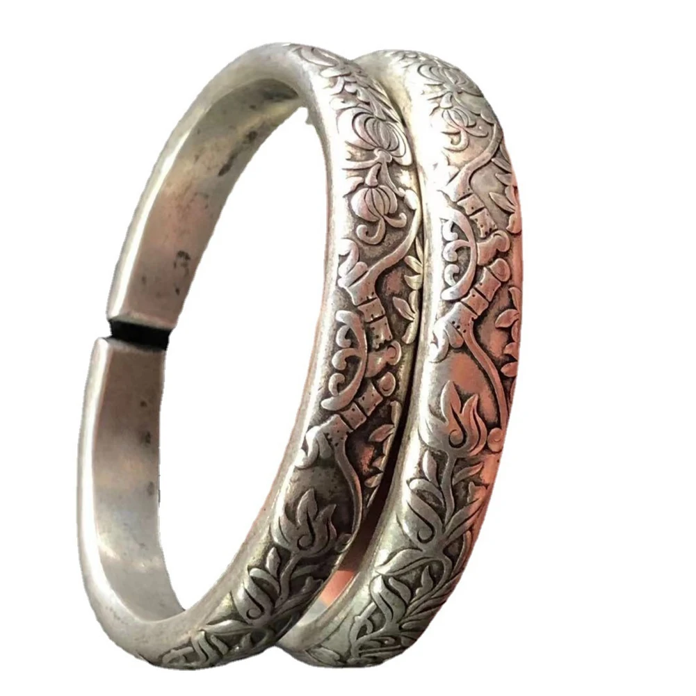 

1 шт. китайский антиквариат, разные серебряные браслеты Miao, резной серебряный браслет