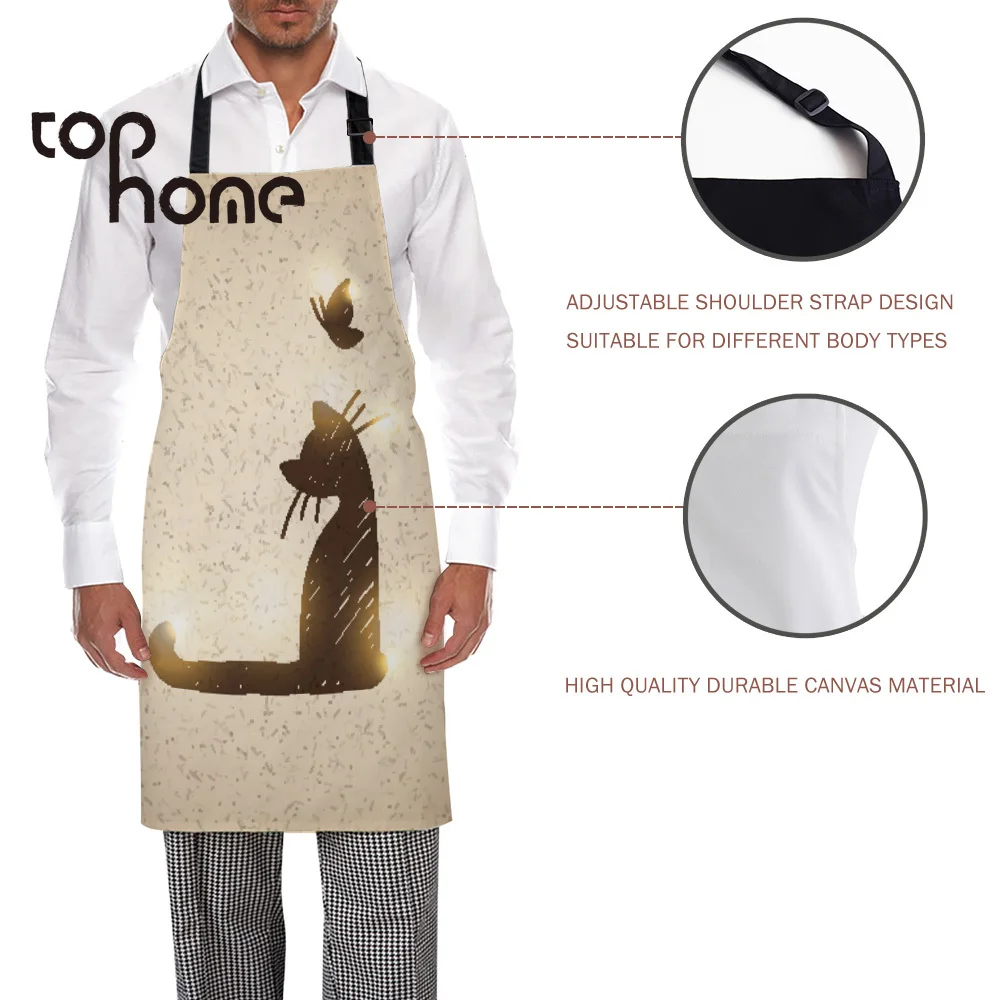 Кухонный Фартук Tophome с художественным дизайном кошки удобные фартуки из парусины