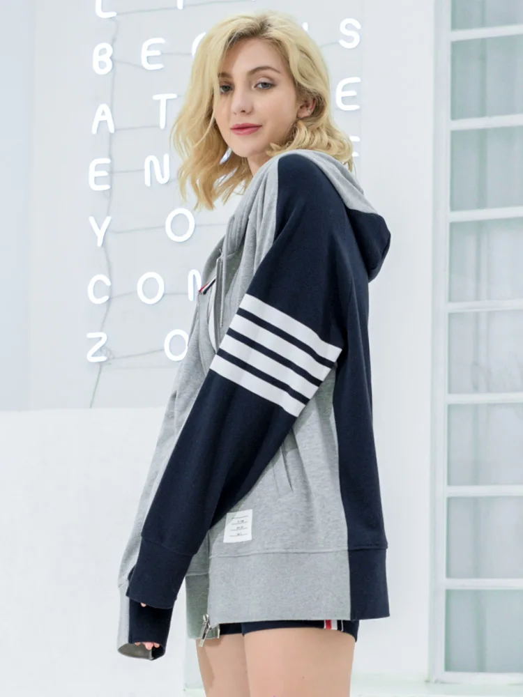 

TB THOM 2021 women's hooded patchwork sweatshirts fashion zip-up hoodies women loose style dyed cotton sport jacket lady