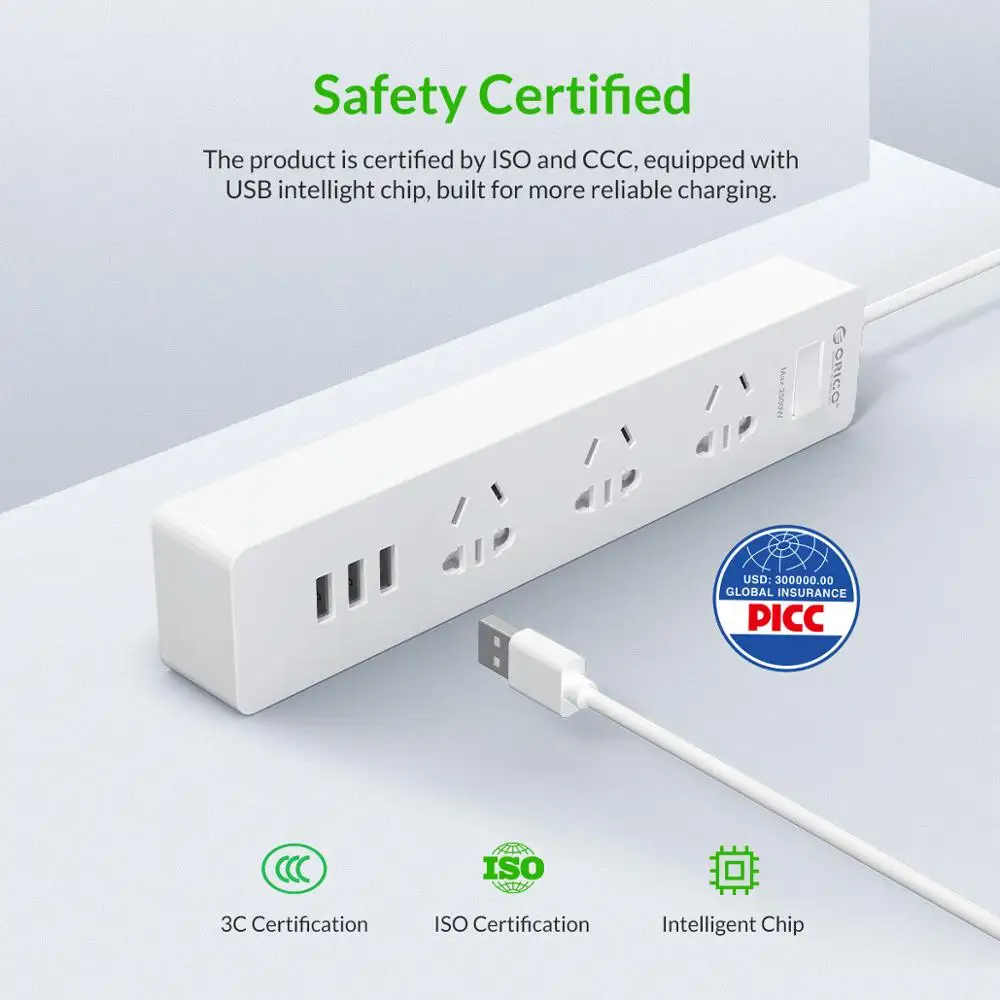 Удлинитель Orico с 3USB портами и европейской вилкой удлинитель 1 5 м вилка для
