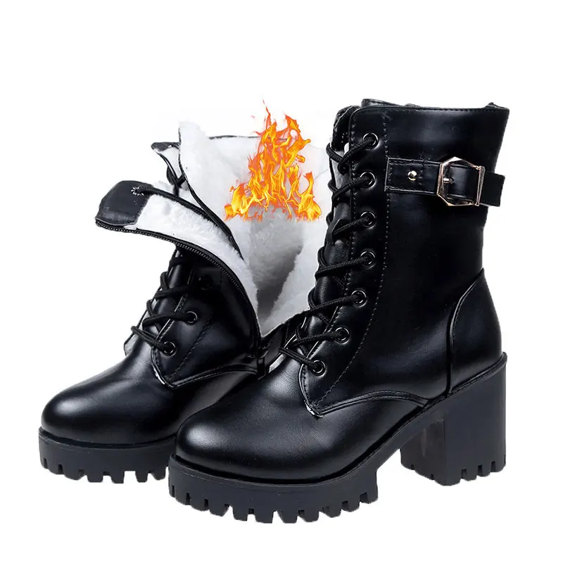 Женская обувь зимняя на шнуровке зимние ботинки 2019 г. Теплые женские меху с