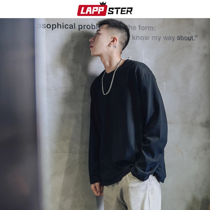 LAPPSTER Мужская цветная футболка большого размера Harajuku с длинным рукавом 2020