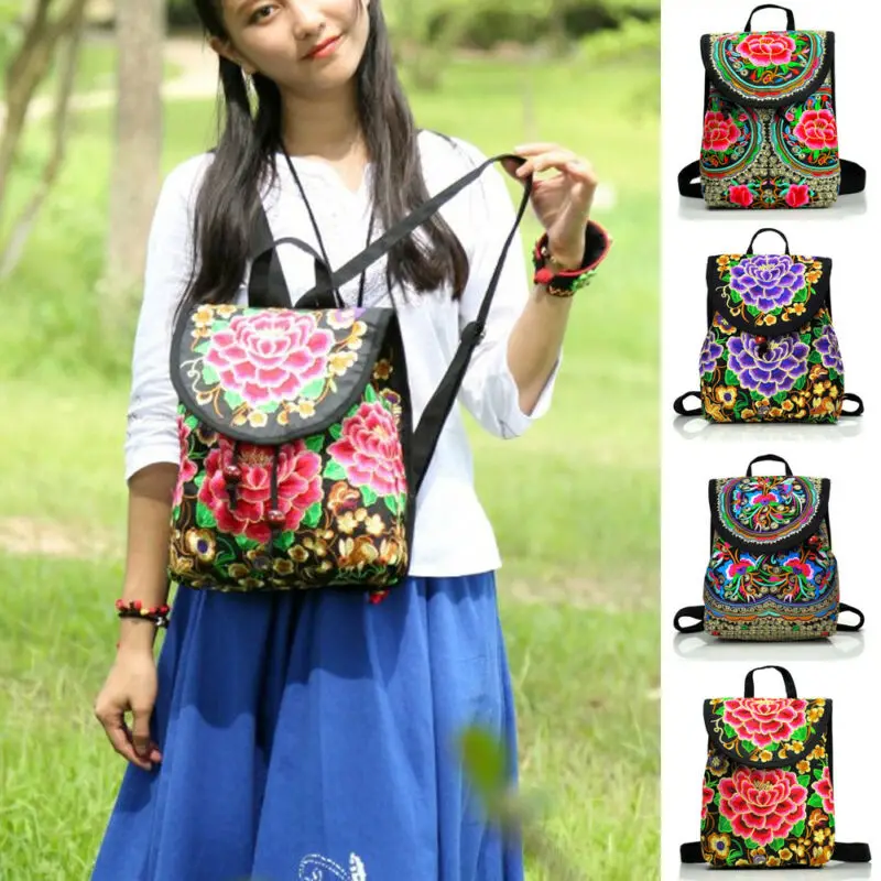 Винтажный холщовый рюкзак с вышивкой в этническом стиле женские дорожные сумки