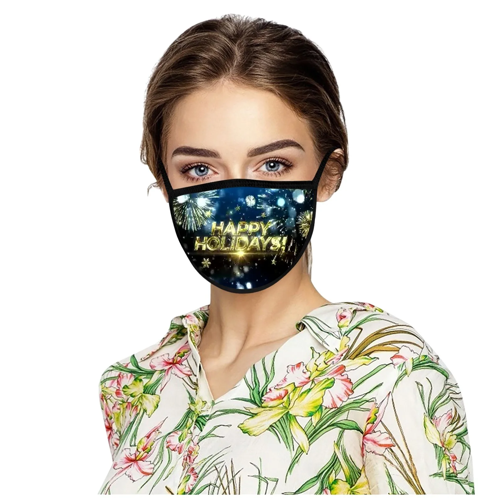 

5PCS Adult's Christmas New Year's Day Prints Protection Mask Washable Breathable Mask No filter Mask