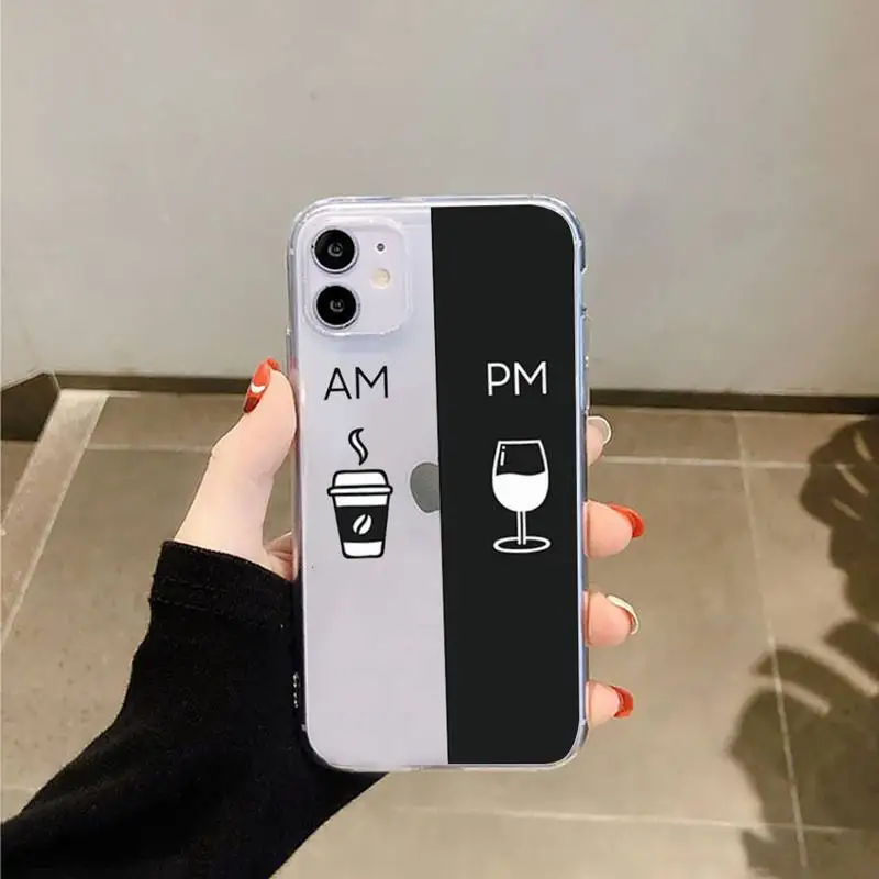 

Coffee Wine Cup Art Phone Case Transparent for iPhone 11 12 mini pro XS MAX 8 7 6 6S Plus X 5S SE 2020 XR