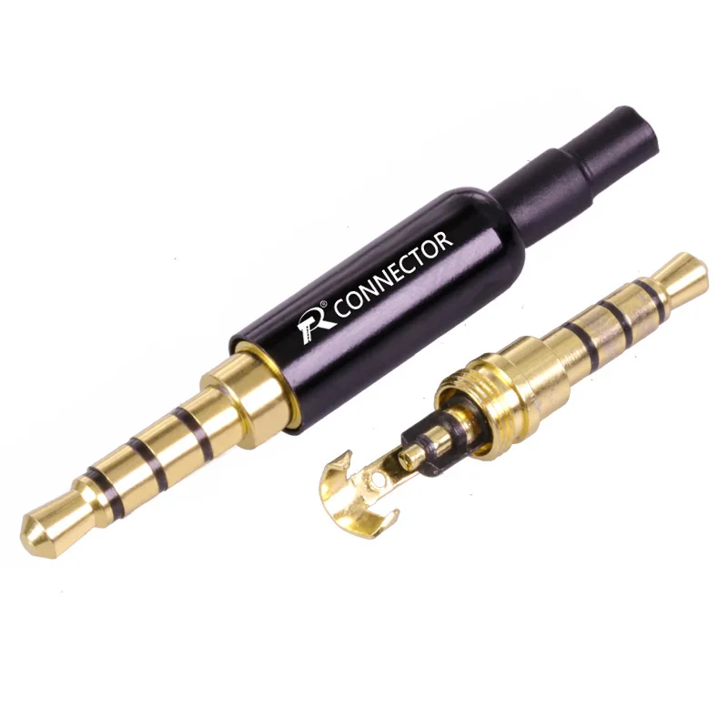 

100pcs Mini Jack 3.5mm 4 Poles Stereo Wire Connector Aluminum Tube Gold Plated 3.5mm Plug Male Connector with Protecting Tail