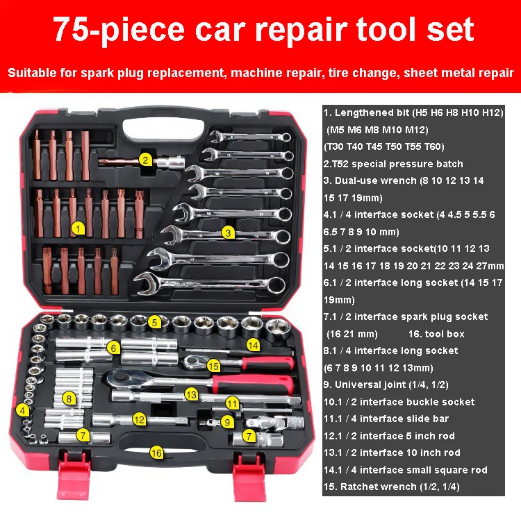 Общий бытовой набор инструментов для ремонта автомобиля велосипеда мотора дома |