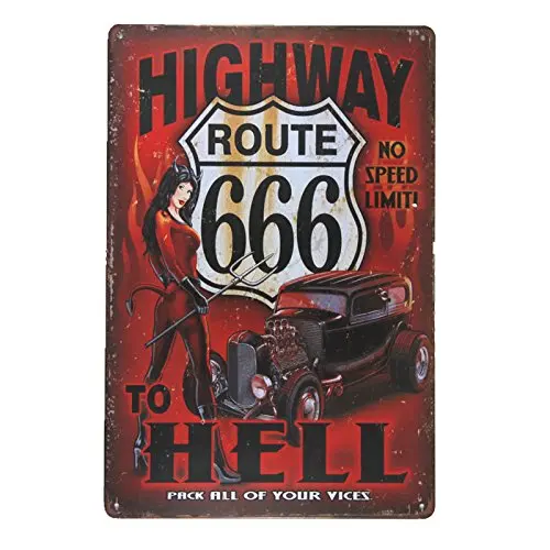 

dingleiever-Highway to Hell Metal Signs Vintage Crosses Wall Sticker pin up Poster House Rules Wall Art Decor