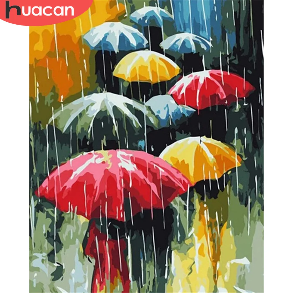 

HUACAN Paint By Number Rain Umbrella Handpainted Modern Wall Art Painting By Numbers For Adult Children Living Room Decoration