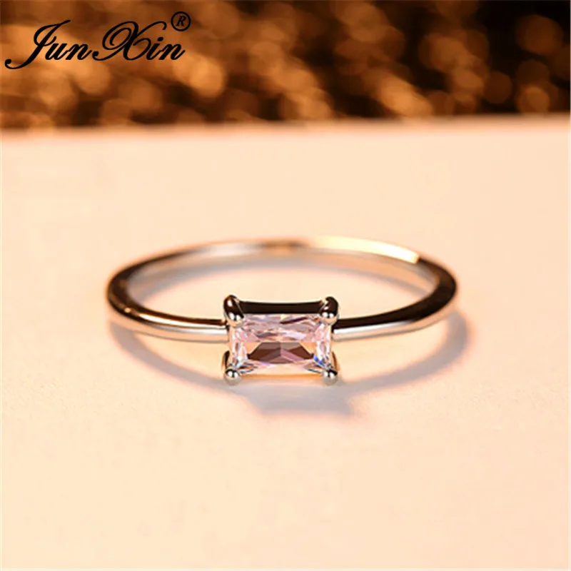 Минималистичное маленькое прямоугольное кольцо с кристаллами тонкие кольца для