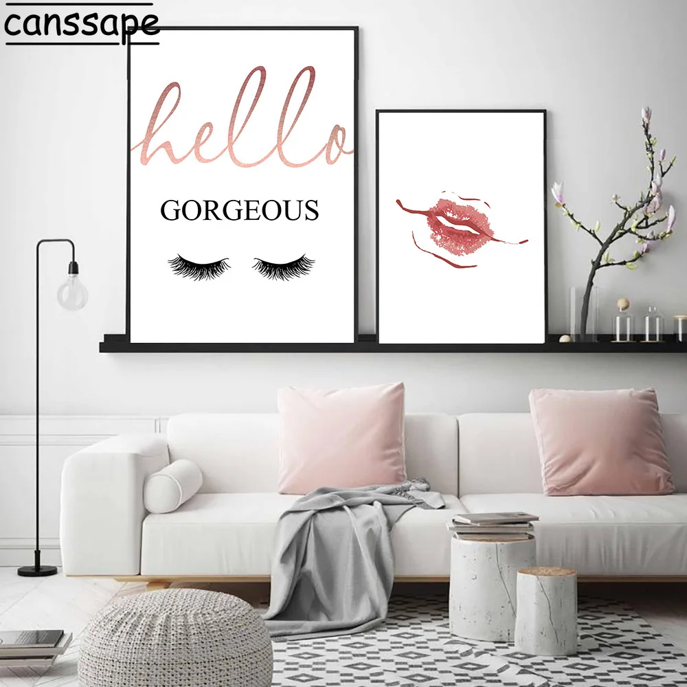 Картина из розового холста Hello Великолепный постер для ресниц с принтом