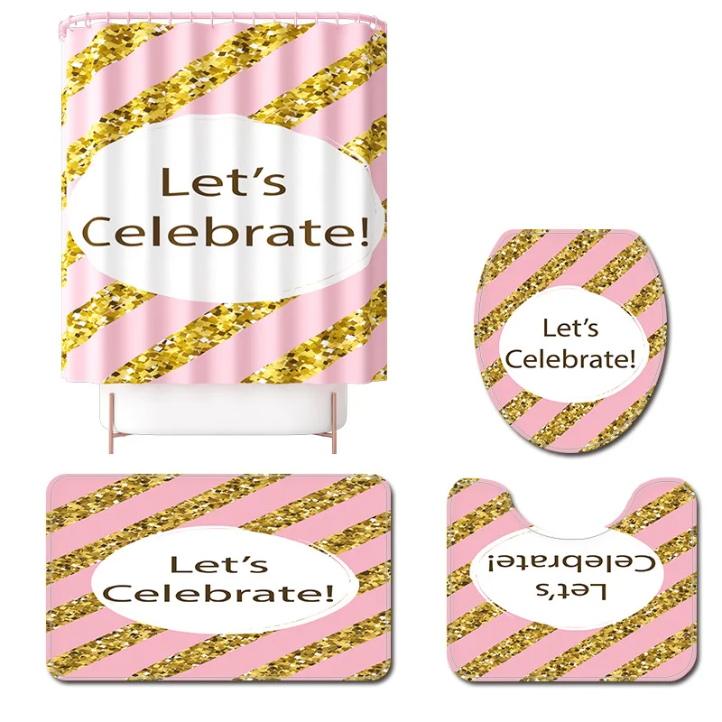 

Bathroom Carpet Rug Heart Print Bath Mat and Waterproof Shower Curtain Set Absorbent U-Shaped Toilet Rug Home Decor Toilet Mat