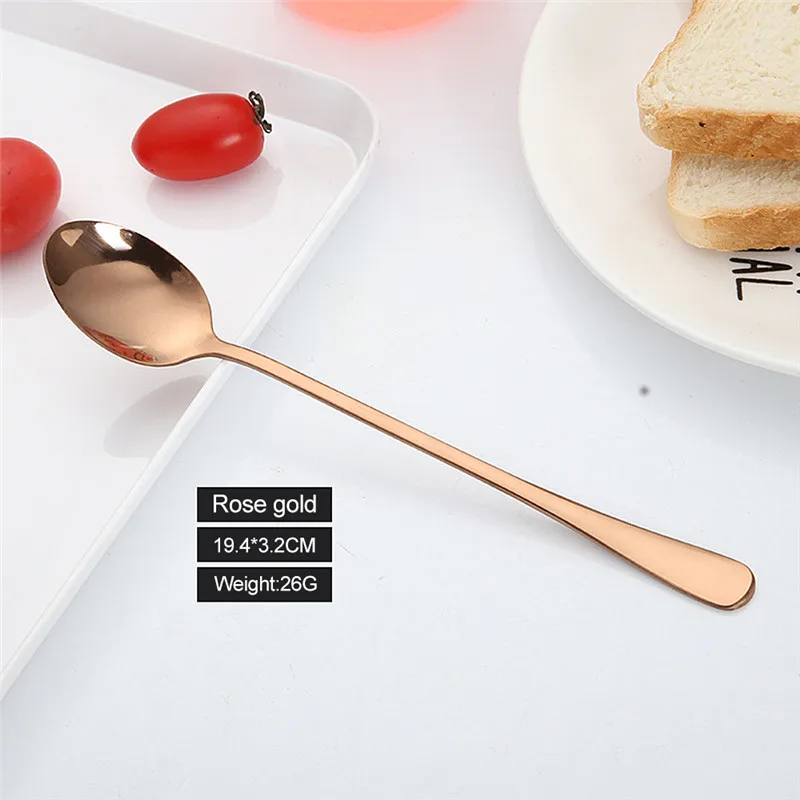 Rose gold 2 12 вариантов Нержавеющая сталь мороженое Коктейльные чайные ложки кофе суп длинные чайные ложки смешивание напитков ложка для кухни кафе бар инструмент - Цвет: Rose gold 2