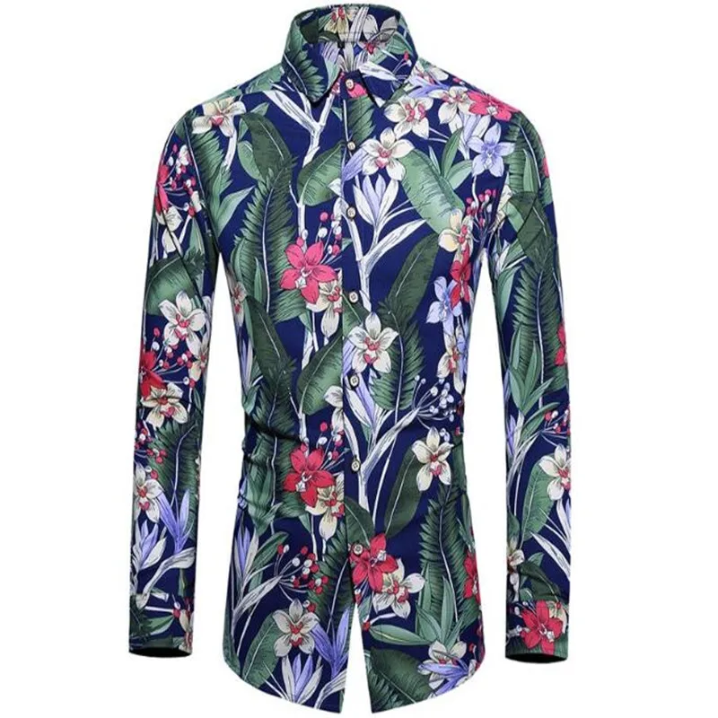 

Осенняя модная Новая мужская рубашка большого размера, Повседневная модная рубашка с длинными рукавами и цветочным принтом