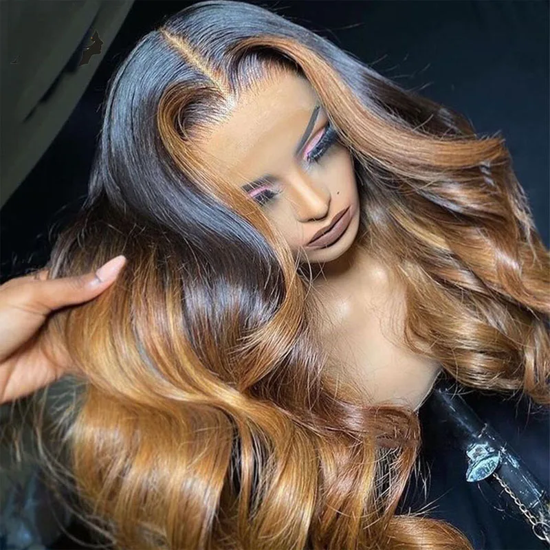 

Wavy Wigs Highlight Ombre Brown Human Hair Transparent T Part Lace Front Lace Wigs With Preplucked With Baby Hair 150% Density