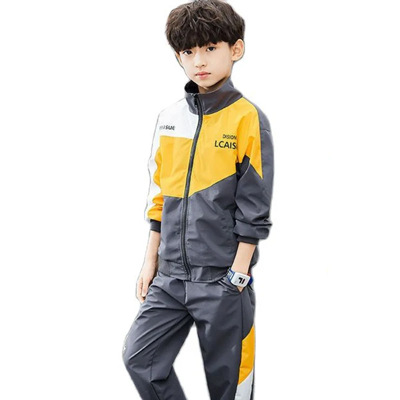 

Spring & Autumn Polyester Boy Sets New 2021 Handsome Double Windproof Slim Patchwork Two-Piece Casual Children's Clothing